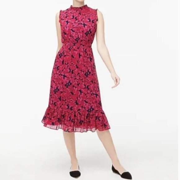 J. Crew Pink Floral Sleeveless Midi Ruffle Dress Size 4 - Picture 2 of 14